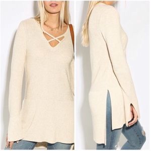 Free People criss cross sweater tunic, high low